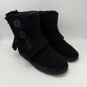 UGG 5819 Cardy Knit Sweater Button Black Winter Snow Boots Women Size 8 US
